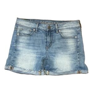 AE Next Level Low-Rise Denim Midi Short light wash blue Jean shorts